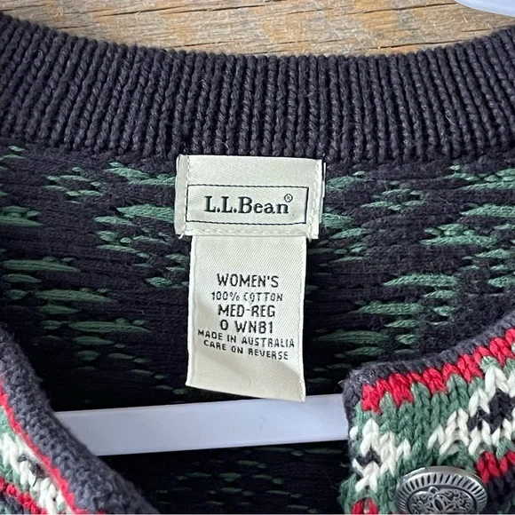 LL Bean Womens Vintage Fair Isle Cotton Nordic Cardigan Sweater Size Medium - Picture 3 of 14